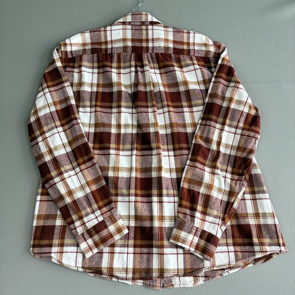 Eddie Bauer Mens XL Flannel Plaid Button Down Shirt Brick Brown Gorpcore Flannel - Picture 3 of 16